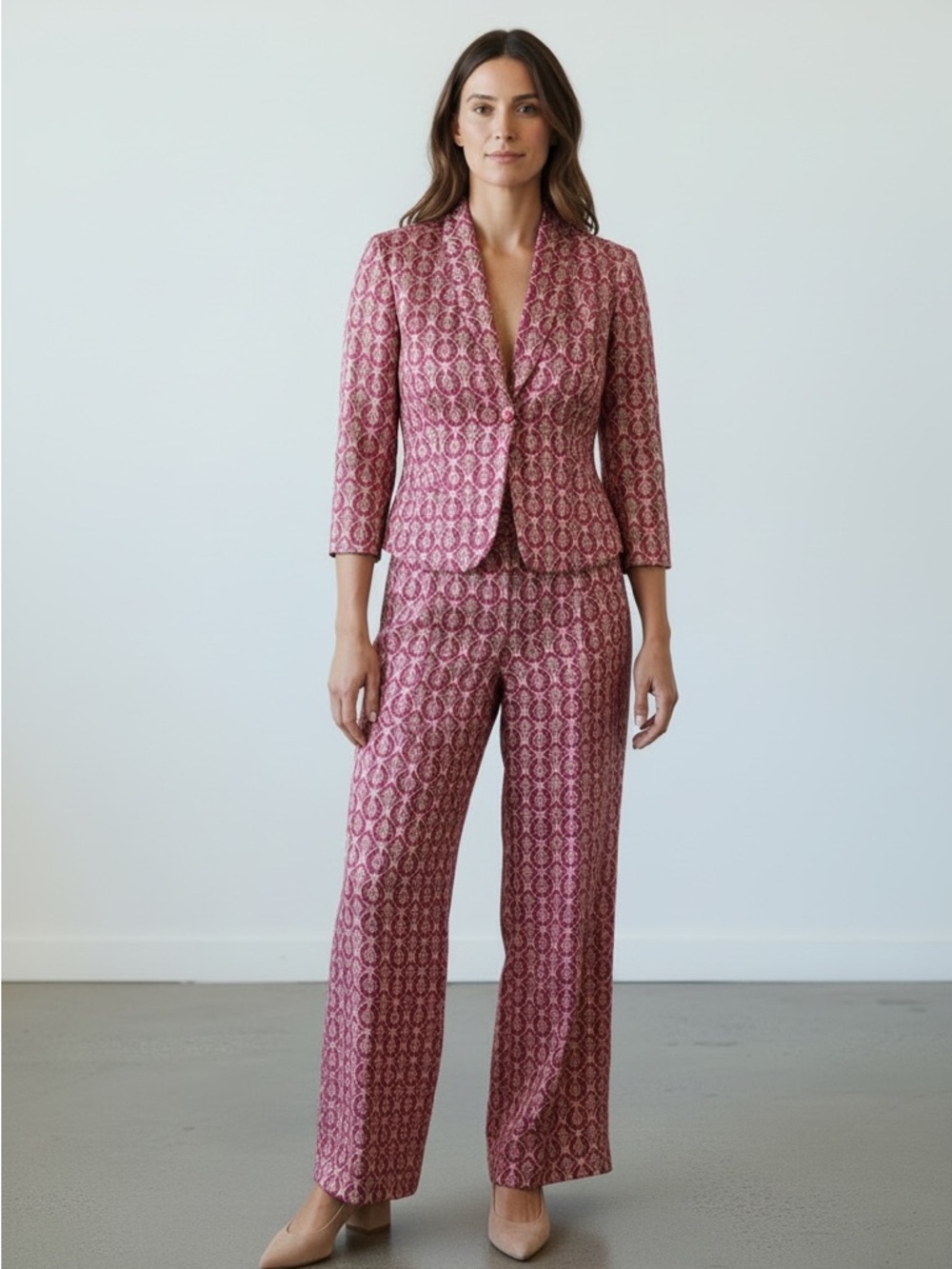 The Limited Pink Patterned Two-Piece Jacket and Pants Set